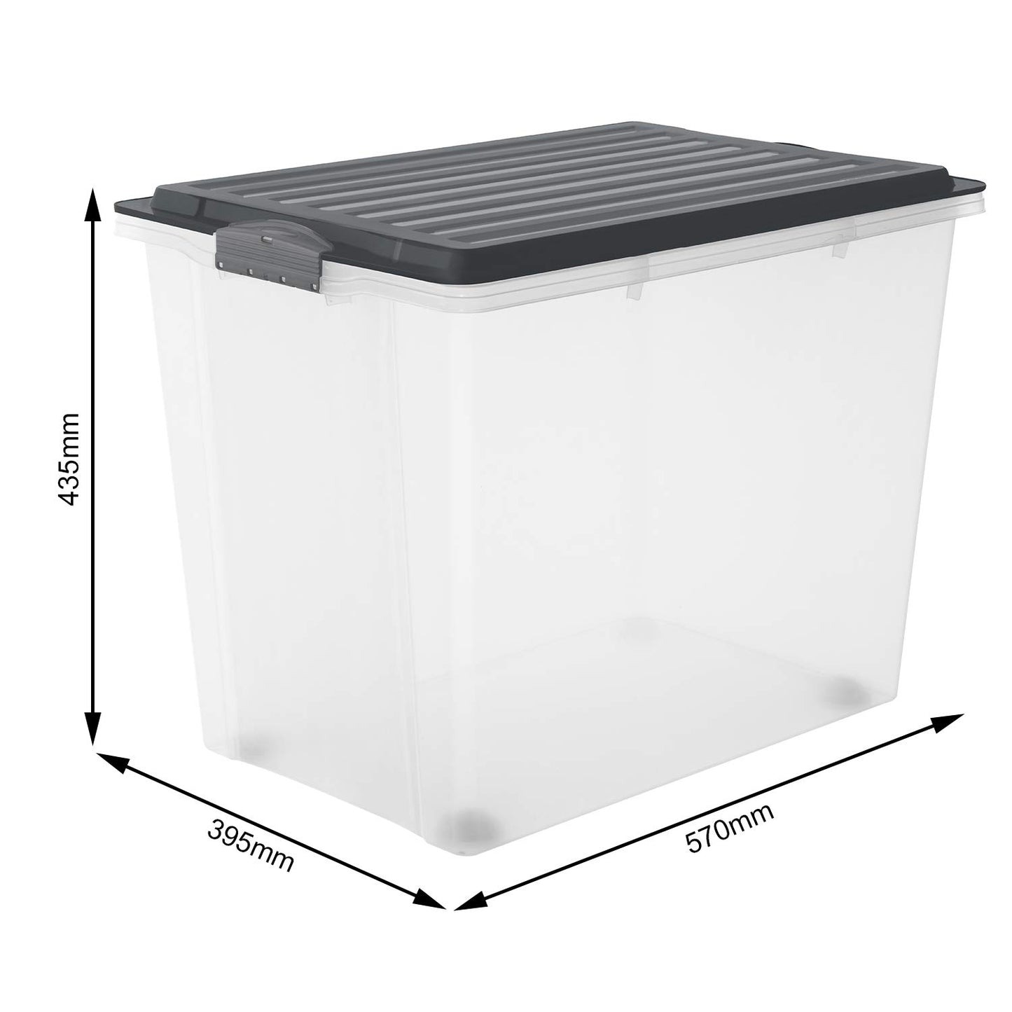 Rotho Compact Set of 3 Storage Boxes with Lid and Castors 70 Litre, Plastic (PP) BPA-free, Anthracite/Transparent, 3 x 70 Litre