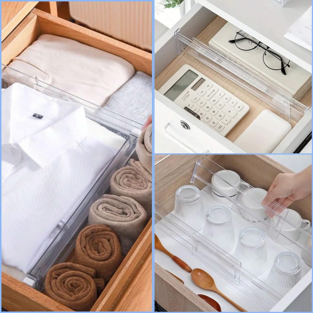 Lyfelights 8 Pack Drawer Dividers – Stackable, Adjustable & Expandable Organisers 12.2–21.4" for Deep Drawers – Clothes, Baby Items, Makeup