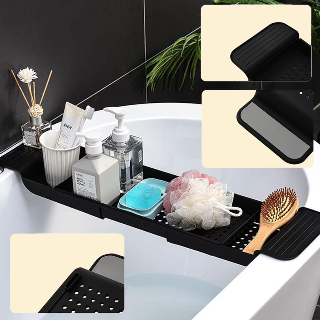 SHZMJL Bathtub Tray, Expandable Bath Tray, Adjustable Bathroom Organizers and Storage, Bathtub Caddy Tray for tub for Candle Towel, Book, Wine