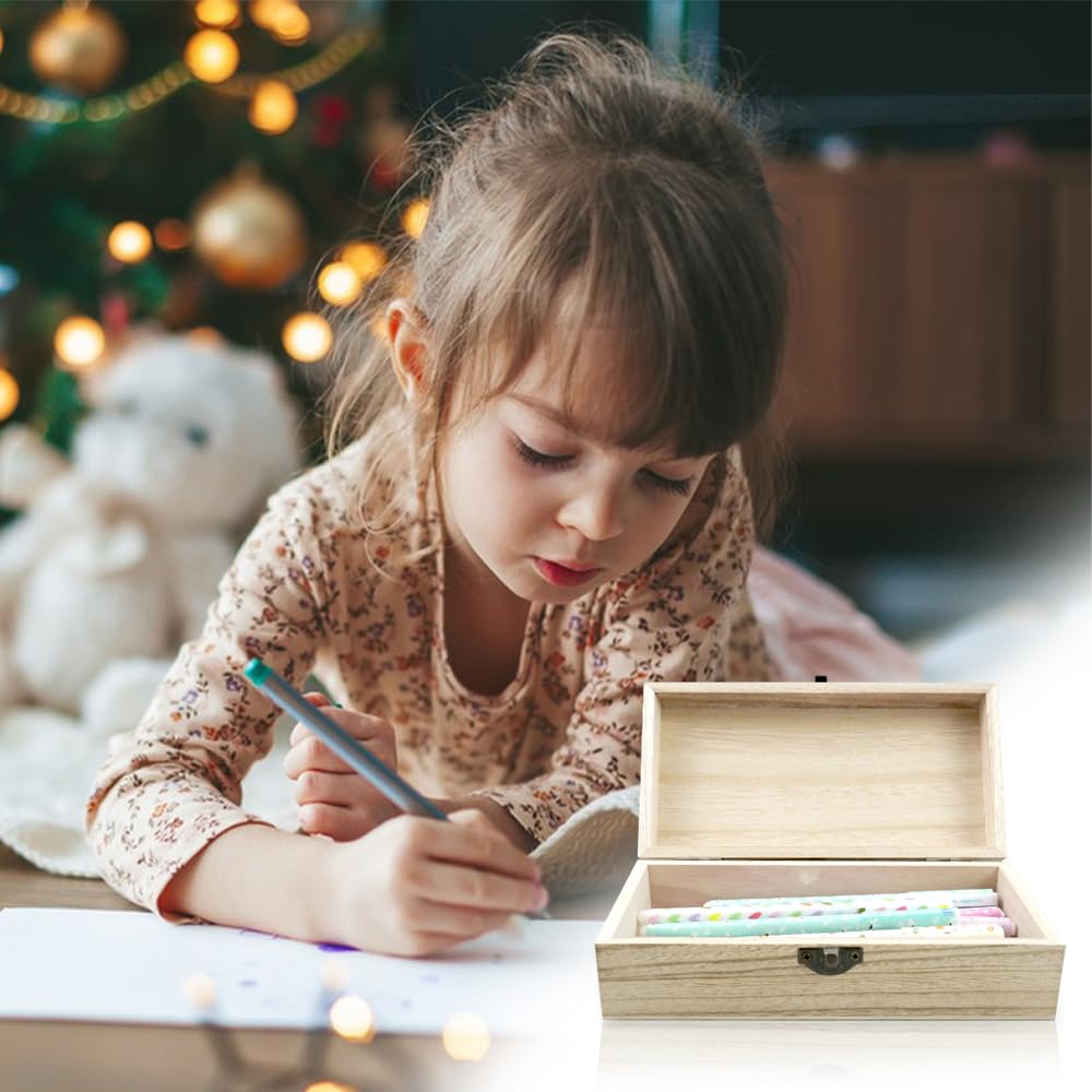 oupados Unfinished Wooden Boxes Brown Wooden Box With Lid Small Wooden Box