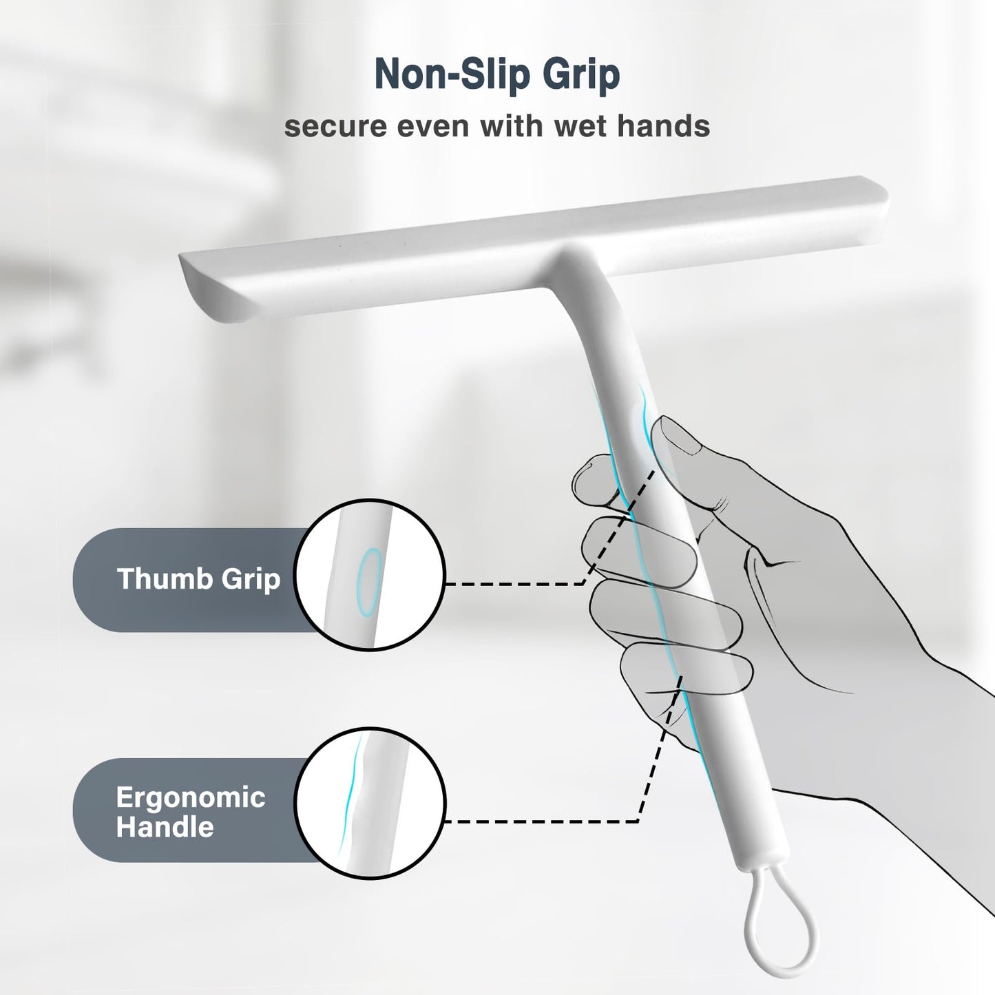 Vinabo Silicone Shower Squeegee – Glass Wiper for Shower Doors, Bathroom Screens, Mirrors, Car Windows & Glass Cleaning,White,21cm