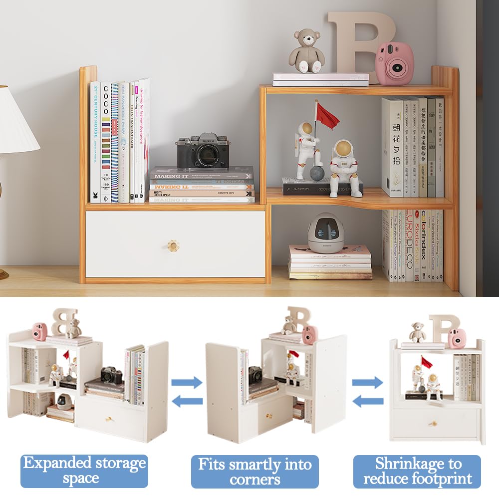 Expandable Desktop Bookshelf, Freestanding Adjustable Office Storage Rack