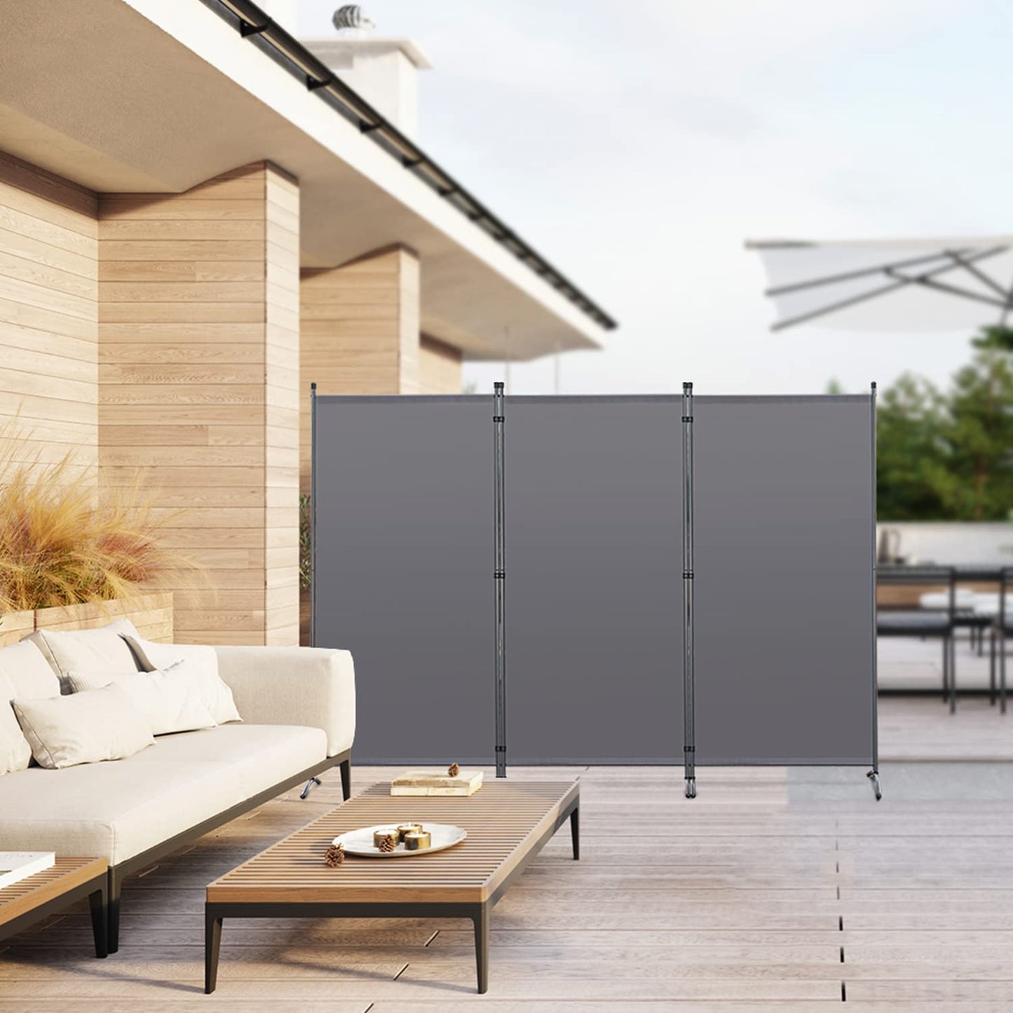 Angel Living 3 Panels Folding Room Divider | Privacy Screen with Polyester Fabric & Sturdy Iron Frame | Freestanding Partition for Office, Bedroom