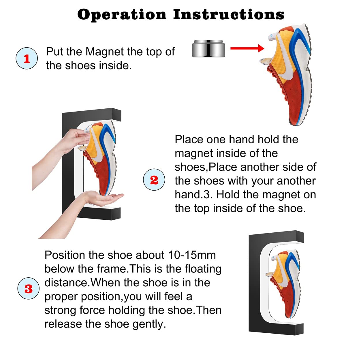 DIDWI Floating Shoe Display, Levitating Shoe Display Stand Holder with LED Light Rotating Magnetic Levitation Sneaker Rack for Home Decor