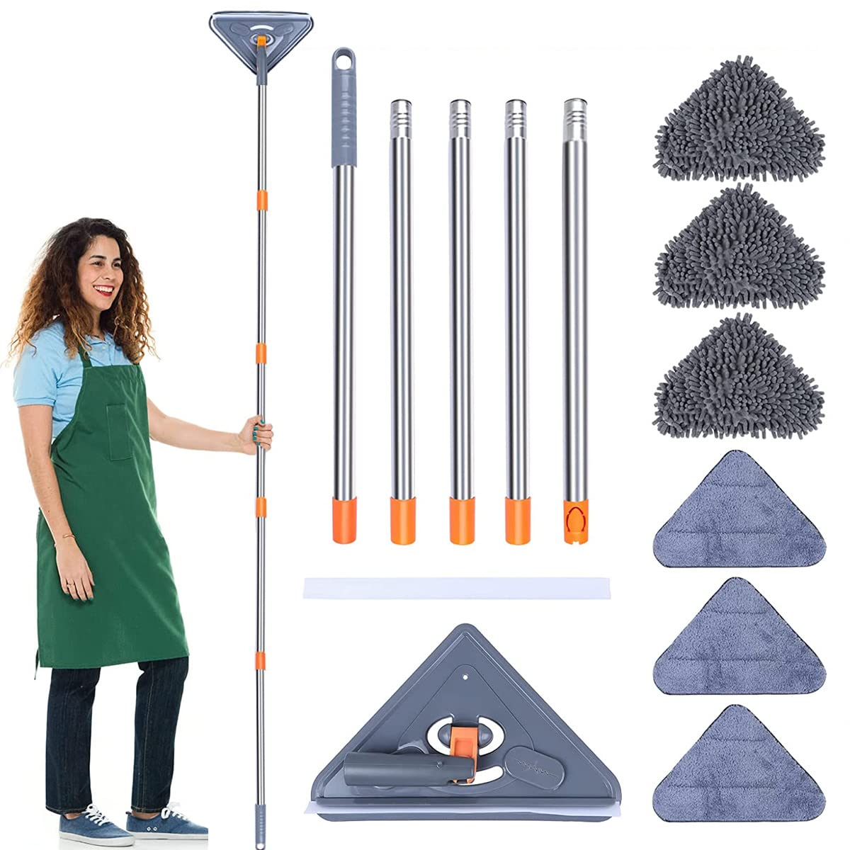 Clean 360 Degree Rotatable Adjustable Microfiber Extendable Wall Cleaning Mop with Long Handle for Floor, Ceiling, and Window Cleaning
