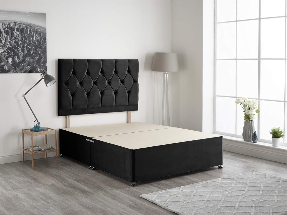 Bed Centre Black Plush Fabric Divan Base Plus Matching Headboard 3ft 4ft 4ft6 5ft 6ft (4FT (SMALL DOUBLE))