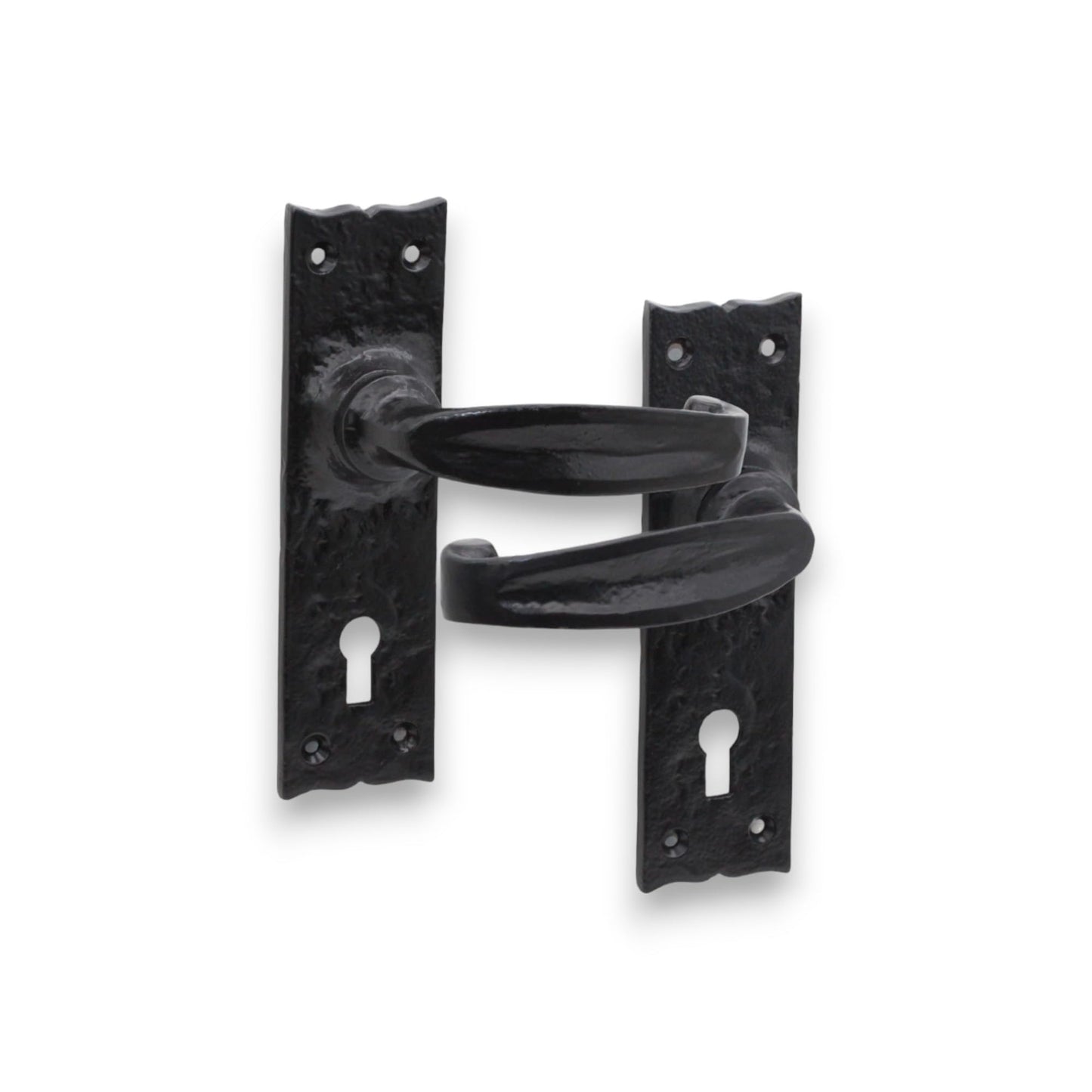 Infinity Decor Pair of Antique Black Isabella Lever Door Handle on Backplate ? Wrought Iron Key Lock Door Handle Pack for Internal and External Use