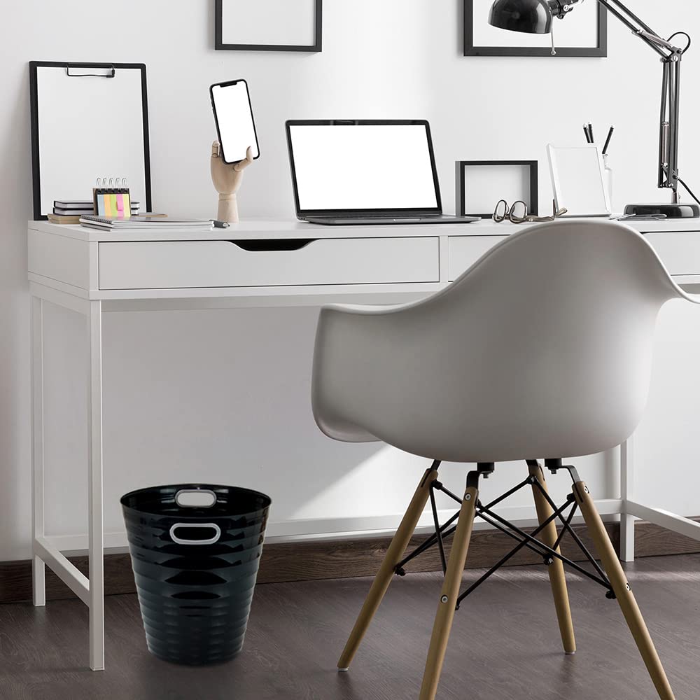 Waytex 931073 Office Bin Black - Plastic Waste Paper Bin Modern Design for Office, Bedroom, Bathroom - Capacity 12.5 L - Colour Black