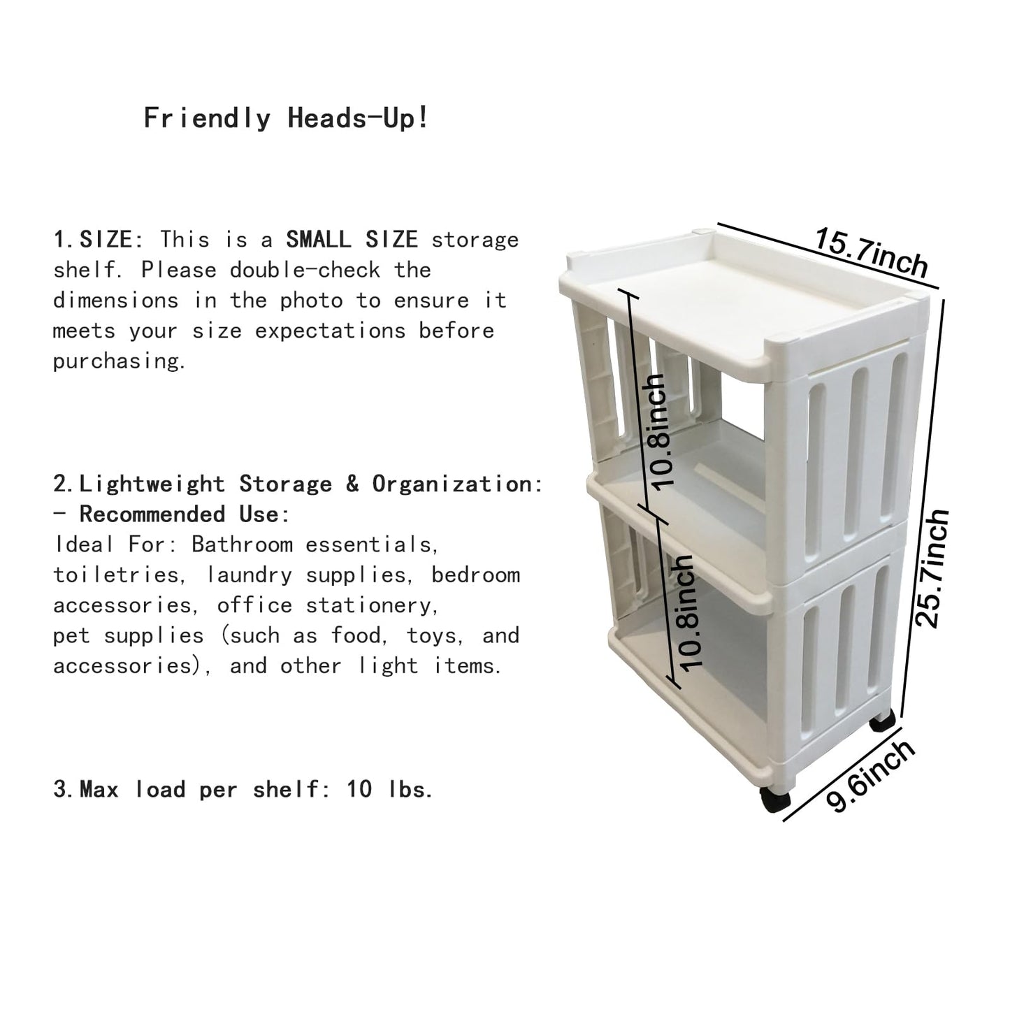 Storage Trolley Slide Out Rolling Cart Utility Slim Organiser Shelf on Wheels 3 Tier Narrow Places Mobile Shelving Unit Tower Rack for Bathroom