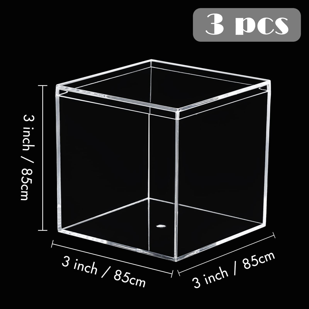 Kamehame Acrylic Display Box with Lid Clear Small Boxes 3 Pcs 8.5 x 8.5 x 8.5 cm / 3.3 x 3.3 x 3.3'' Square Cube Boxes Storage Containers Organiser