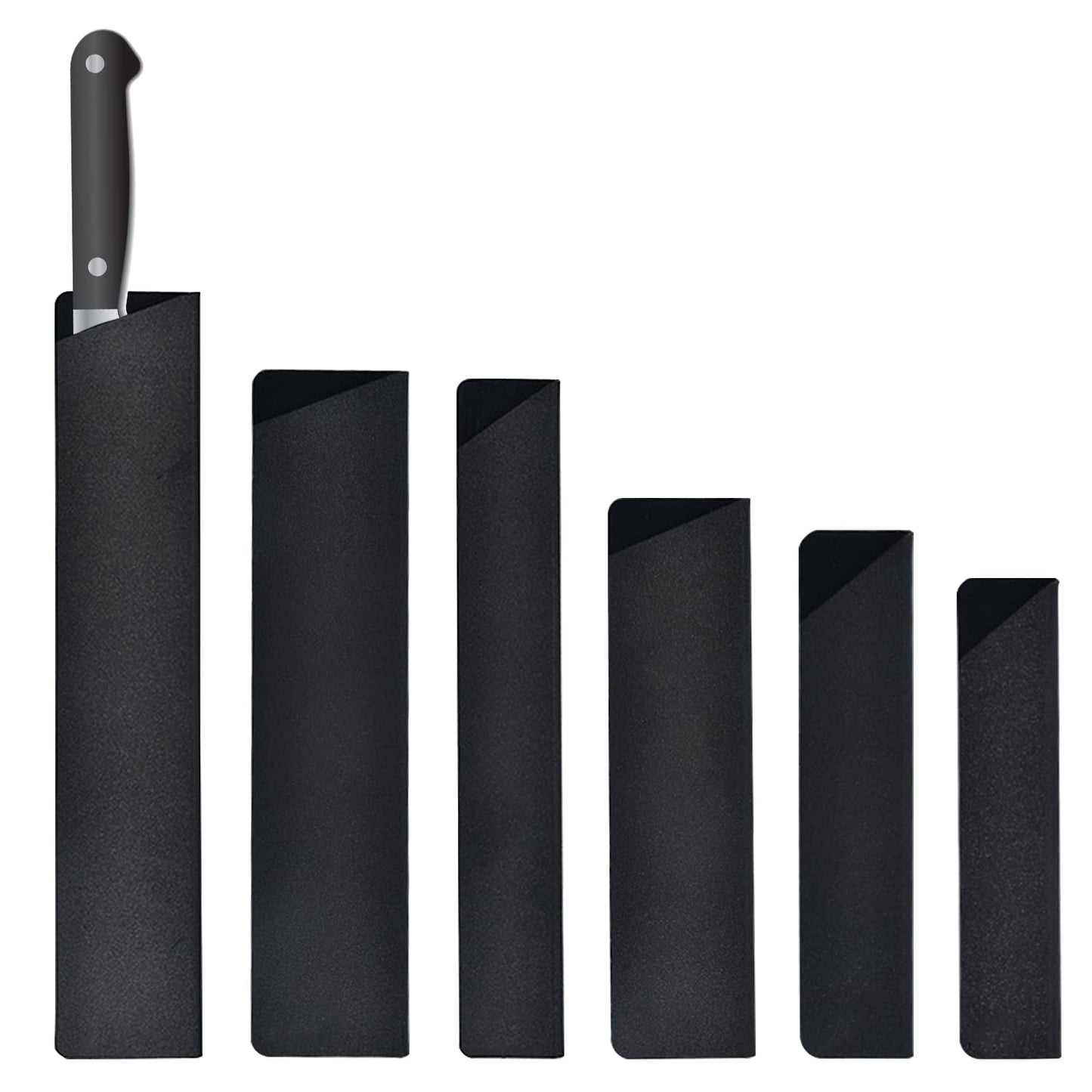 6 Pieces of ABS Flocking Knife Sets, Rectangular Blade Guards, Scabbard Sets, 6 Kind Sizes of Blade Protectors, Portable Kitchen Tools (Black)