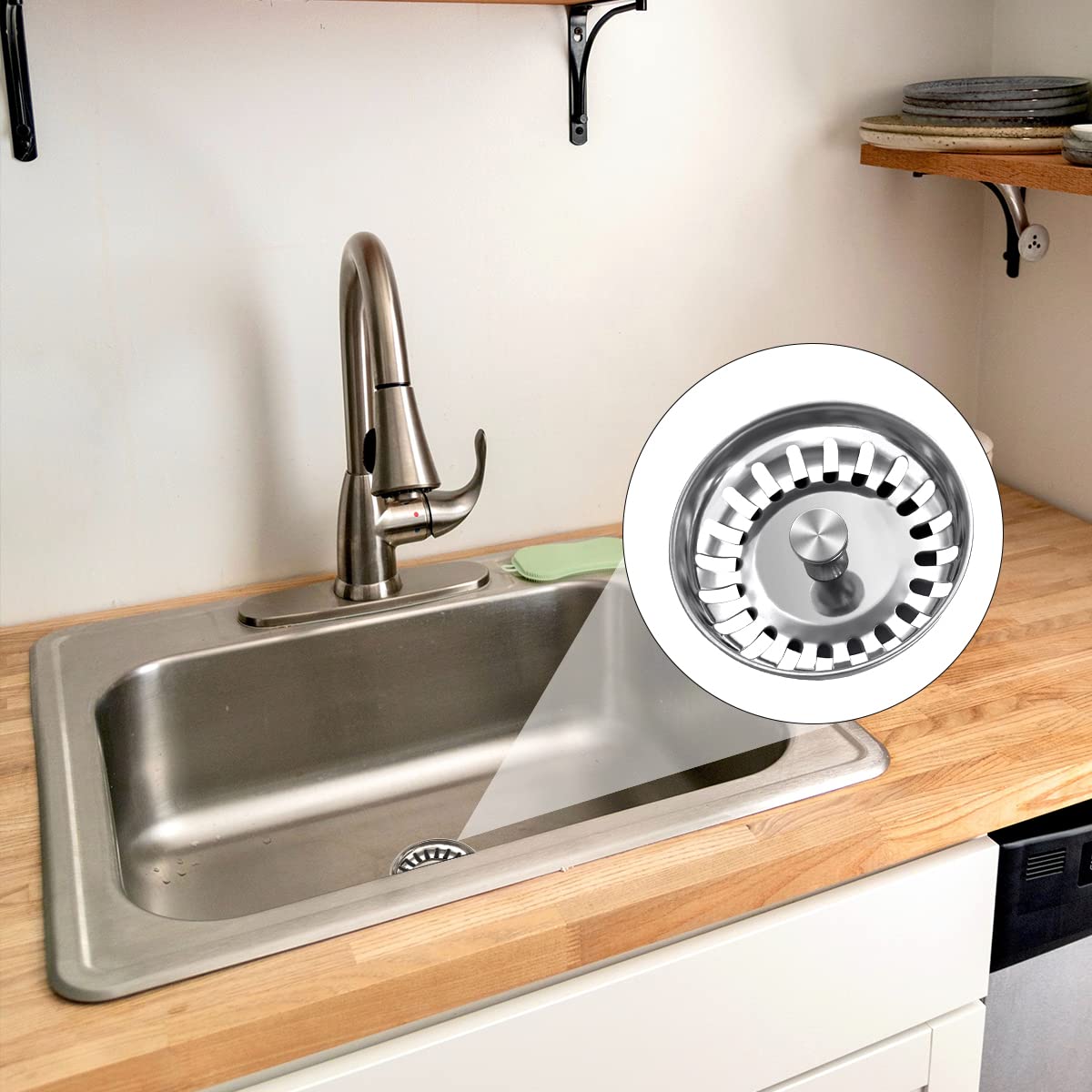 84mm Kitchen Sink Plugs - GLADFRESIT Stainless Steel Strainer Waste Stopper and Basket Strainer Sink