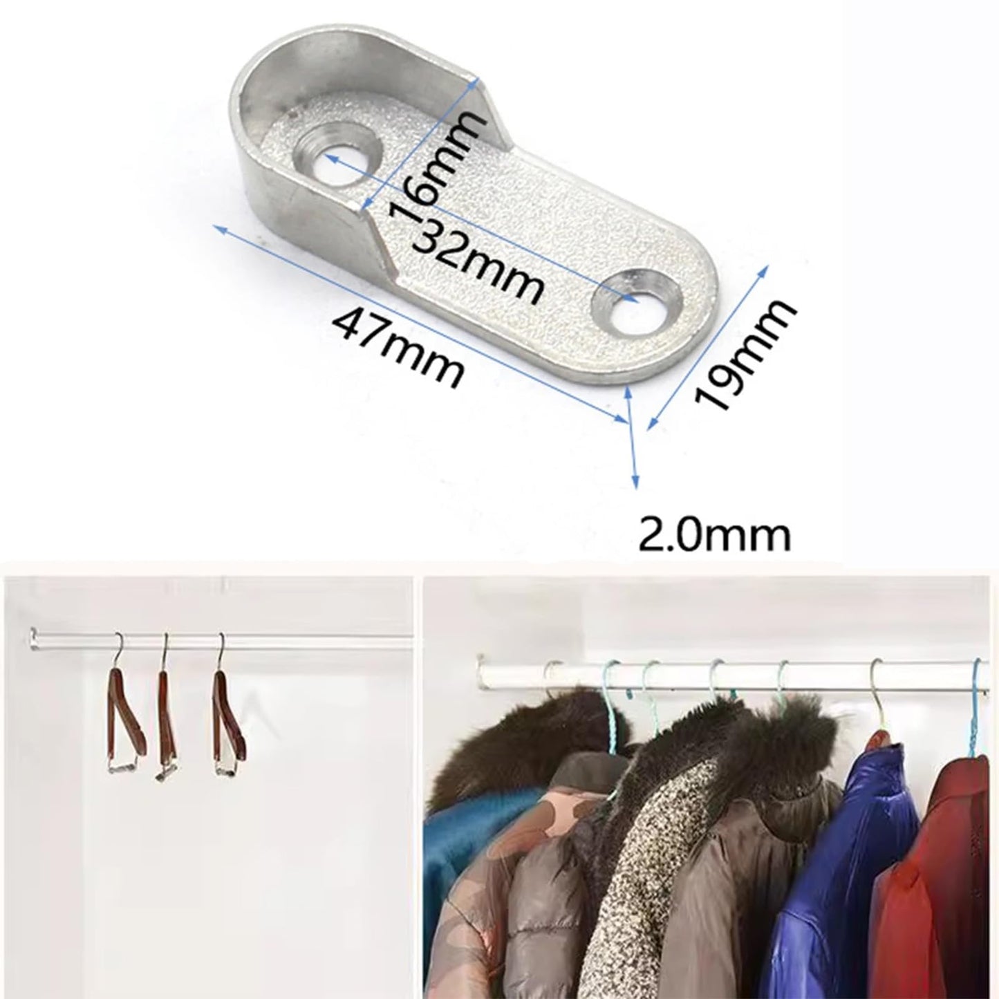 Oval Wardrobe Rail Holder Wardrobe Hanging Sockets 15mm Rail Rod End Supports Wardrobe Rod Socket Fitting Round Bracket Zinc Alloy Flange