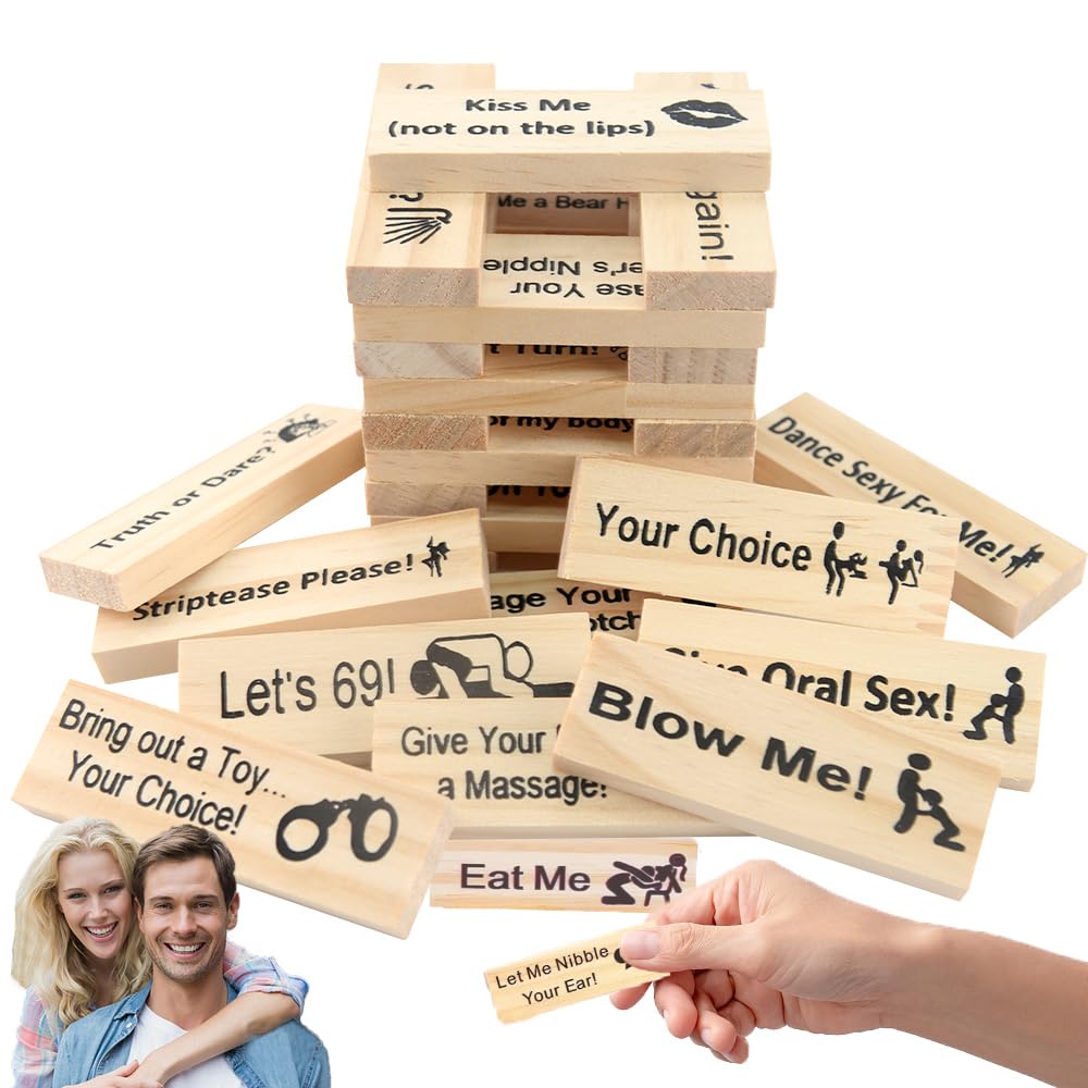 AMEHOAT Adult Wooden Stacking Tower Game, 48 Pieces Lust Tower Couples Games, Couples Date Night Games for 2 Players, Stacking Blocks Gifts for Adults
