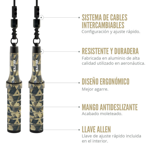 Velites Weighted Jump Rope for Crosstraining, Boxing and Fitness Earth 2.0 - Ideal for Maximizing Muscle Strength | Aluminium Rope (Kamo)