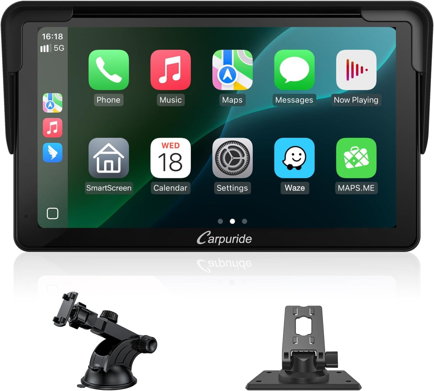 Carpuride Car Stereo, Portable Wireless Carplay & Android Auto,7 Inch 1080P HD Touch Screen Radio with BT 5.0, Mirror Link Support Truck RV Dash Mount