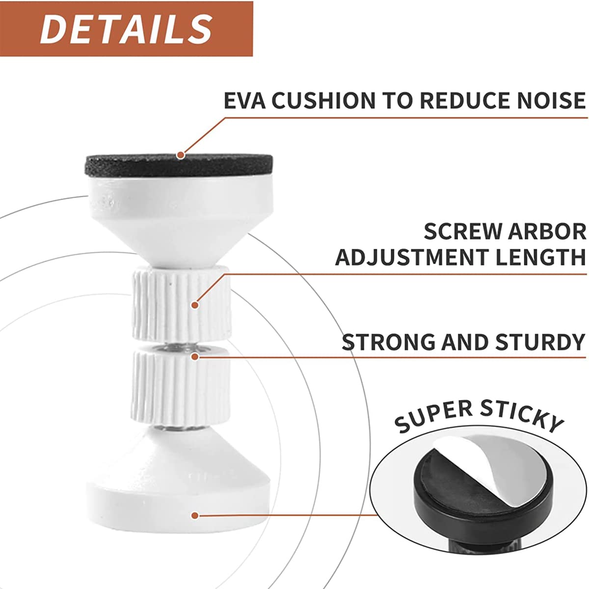 JOOVCC 2Pack Headboard Stoppers, Adjustable Threaded Bed Frame Anti-Shake Tool Bed Wall Stopper, Prevent Rocking Headboard Pad