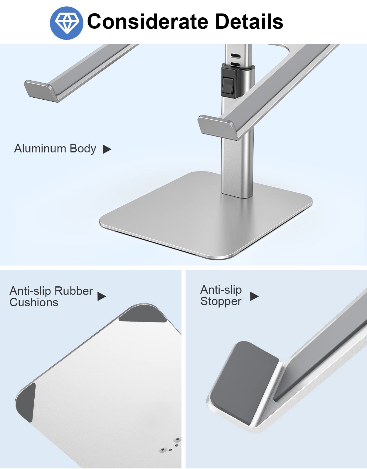 Babacom Laptop Stand for Desk, 8 Adjustable Height Aluminum Laptop Riser