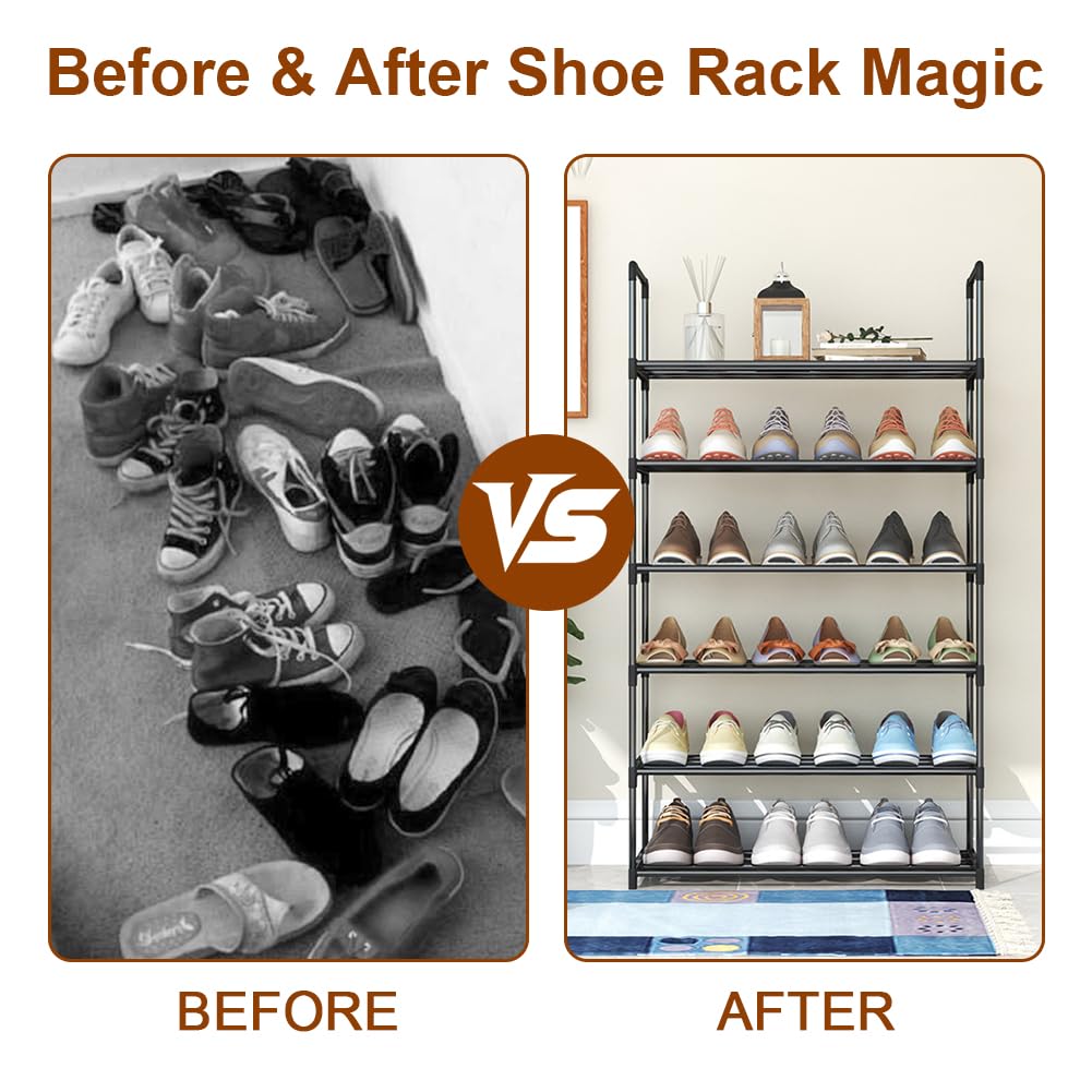 NIAWECAN 6 Tier Shoe Rack, Metal Shoe Organiser, Slim Shoe Racks Storage