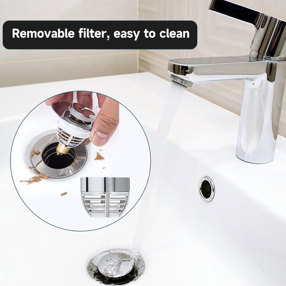 Sink Plug, Drain 2-in-1 Magic Drain Strainer Drain Fitting Plug Sink - Includes 3 Sealing Rings Universal Sink Plug with Drain Strainer for Bathroom