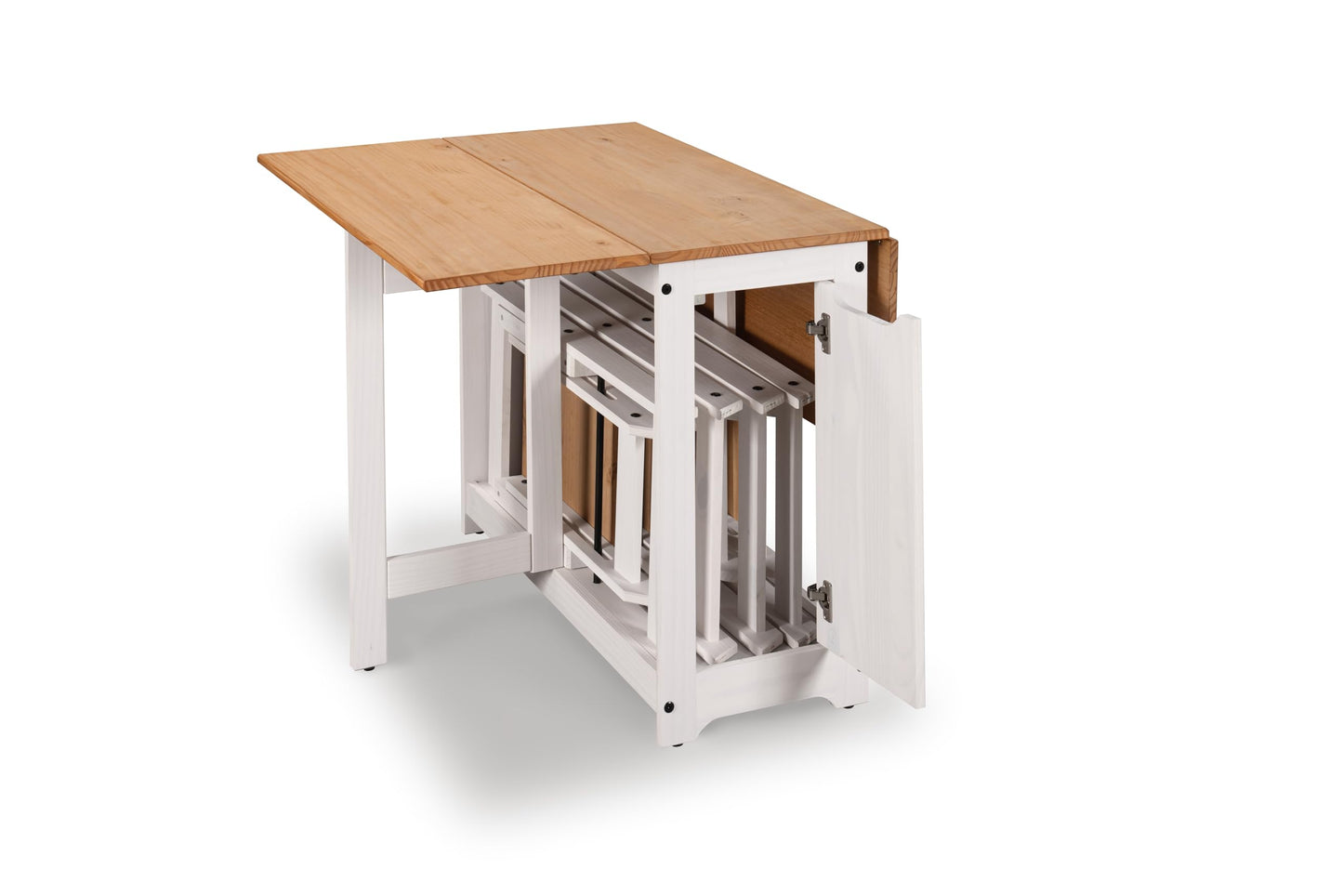 Mews Corona Butterfly Santos Dining Set White 4 Seat Folding Drop Leaf Table with Chairs Solid Mexican Pine