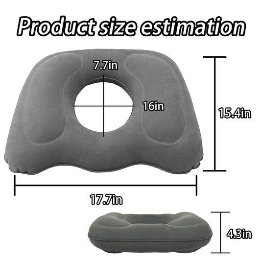ORARTMM Hemorrhoid Seat Cushion, Grey, Inflatable Seat Ring with Coccyx Relief, Orthopaedic Cushion for Surgical Recovery, Sciatica