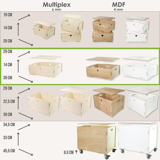 clipfritz - Wooden Storage Box with Lid 39 x 29 x 14 cm - Rustic Birch - Stackable, Portable, Organiser Box for Children's Room