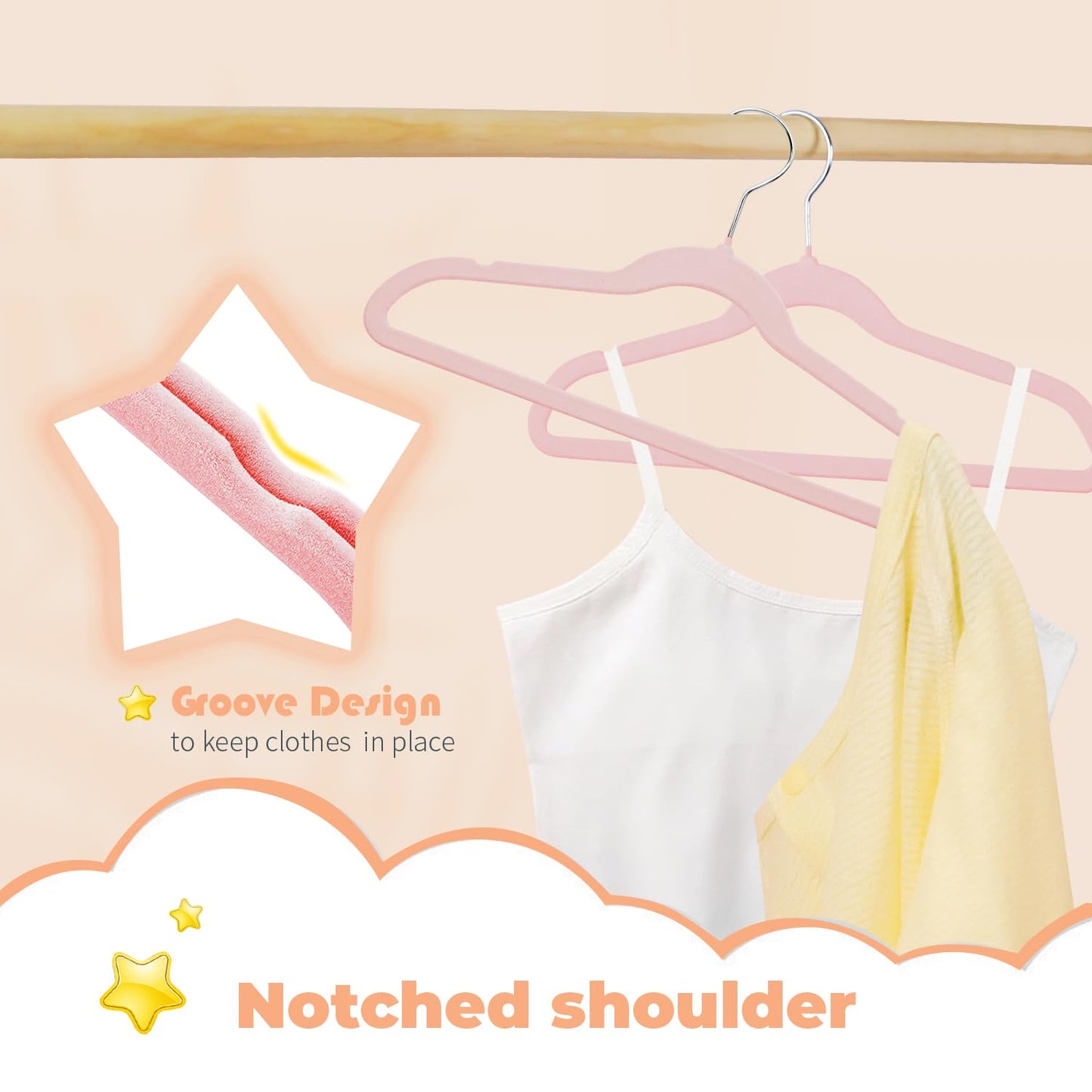 MangoKit Pink Kids Velvet Hangers Felt Children's Coat Hangers 32 Pack