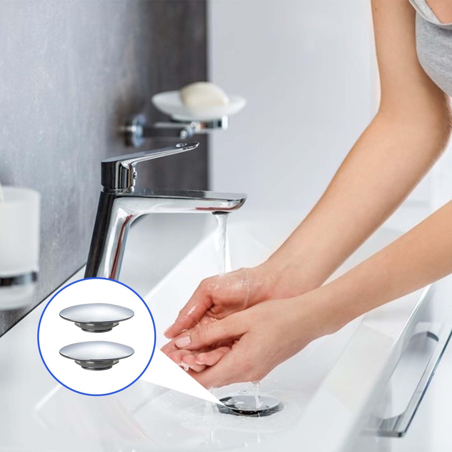 2 Pack Pop Up Sink Plug 66mm Silver Chrome Click Clack Basin Waste Durable