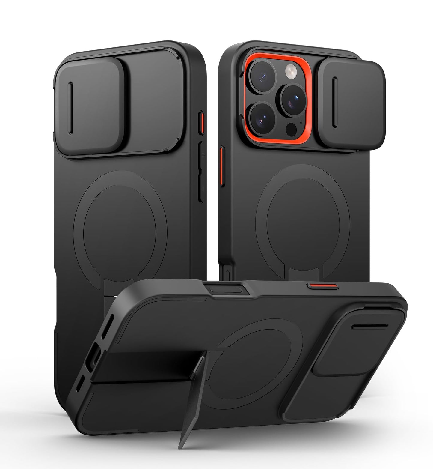 SURITCH Magnetic Case Compatible with iPhone 16 pro max, Shockproof Protective Cover with Slide Camera Cover and Adjustable Kickstand(Black)
