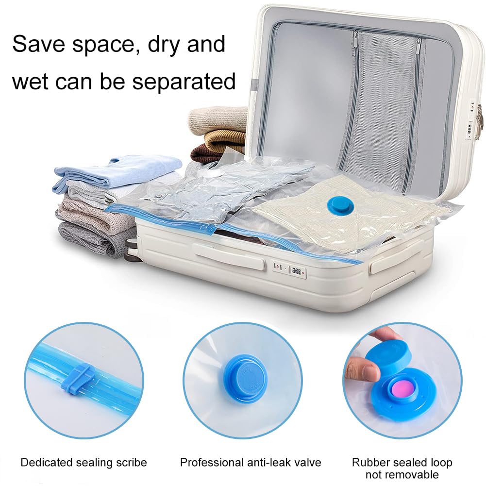 Compression Bags with Pump, Vacuum Storage Bag, 40 x 60 cm Travel Compression Bags, Reusable Vacuum Bags, Small Adhesive Labels