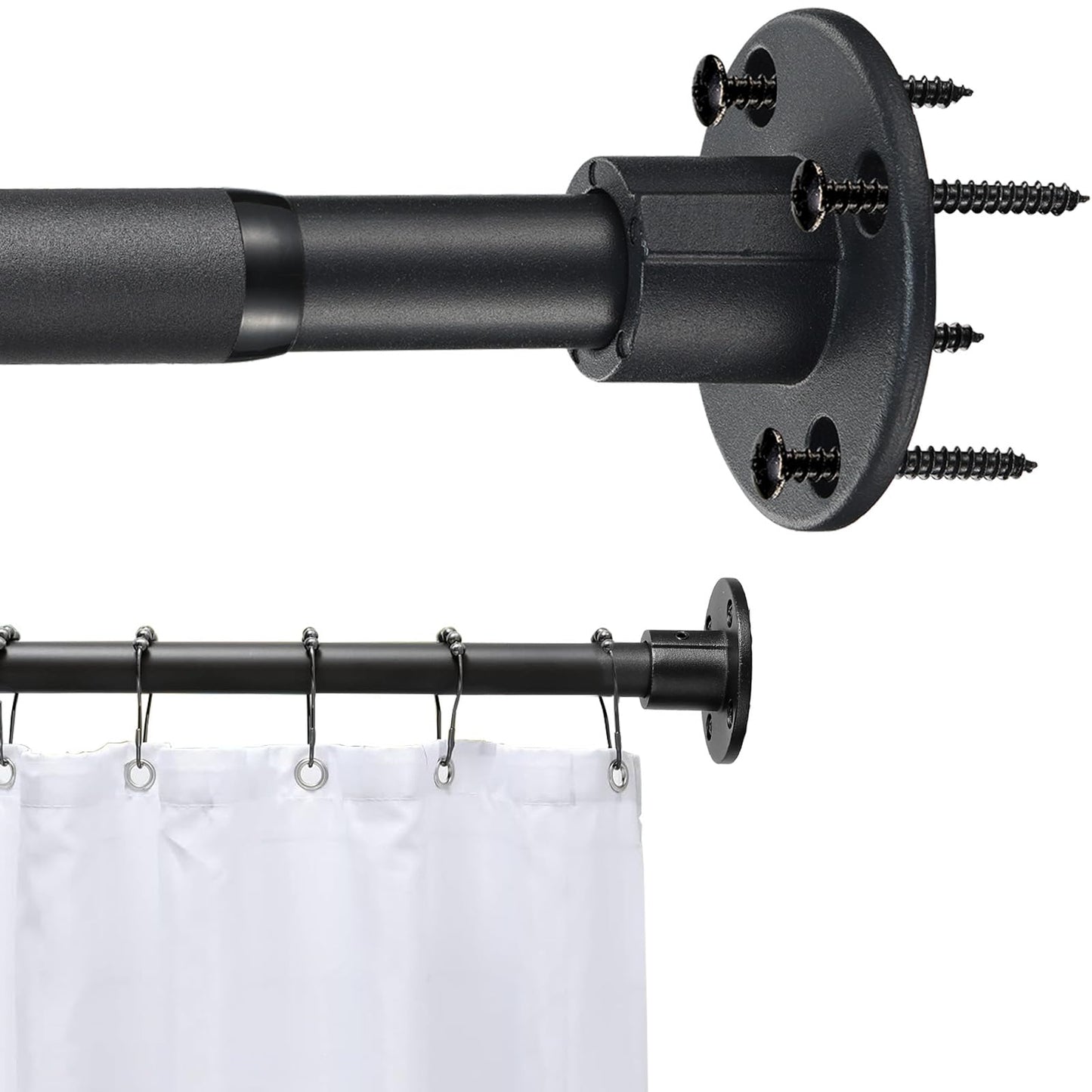 Black Shower Curtain Pole 40-64cm Wardrobe Rail, Extendable Shower Poles for Bathroom, Anti-Rust Wall-Mounted Curtain Poles, Drilling Installation