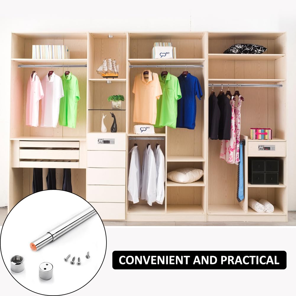 Extendable Stainless Steel Wardrobe Rail 31-51 cm, Adjustable Clothes Rail Pole, Extendable Clothes Rail for Cupboard