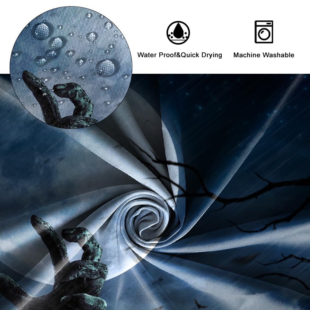 SDOTPMT 140x180cm Halloween Themed Shower Curtain Horror Haunted Hand Pumpkin Lanterns Bath Curtain Creepy Night Moon Bathtub Curtain for Bathroom