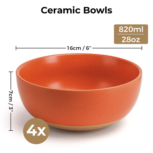 MIAMIO Set of 4, 750 ml Ceramic Soup Bowls/Cereal Bowl Set for Salad, Oatmeal, Fruit, Rice Dishwasher & Microwave Safe Aura Collection
