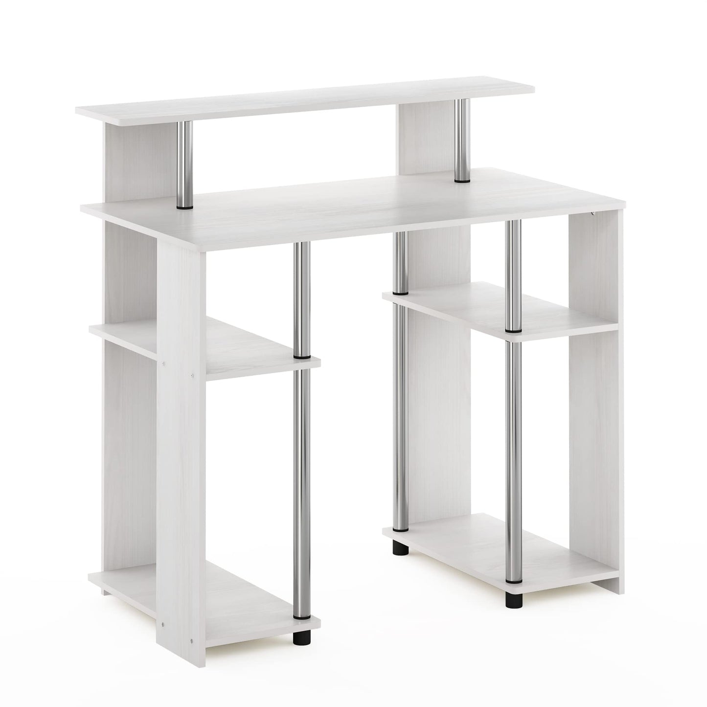 Furinno Computer Writing Desk, Engineered Wood, White Oak/Stainless Steel, 51.49 (D) x 90.5 (W) x 90.6 (H) cm