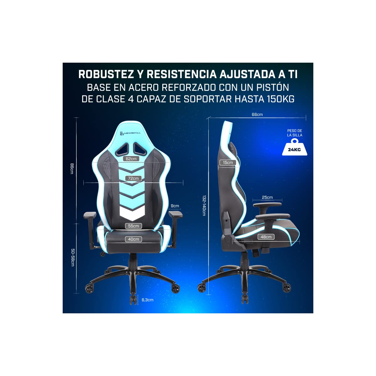 Newskill Kaidan Professional Reinforced Gaming Chair with Metal Frame (Back with 180 Degree Tilt Mechanism, 3D Armrests) - Blue