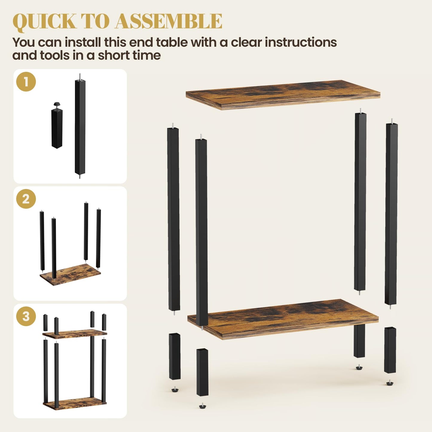Small Narrow Side Table, 2-Tier for Living Room, Bedroom,Brown,40x20x57cm
