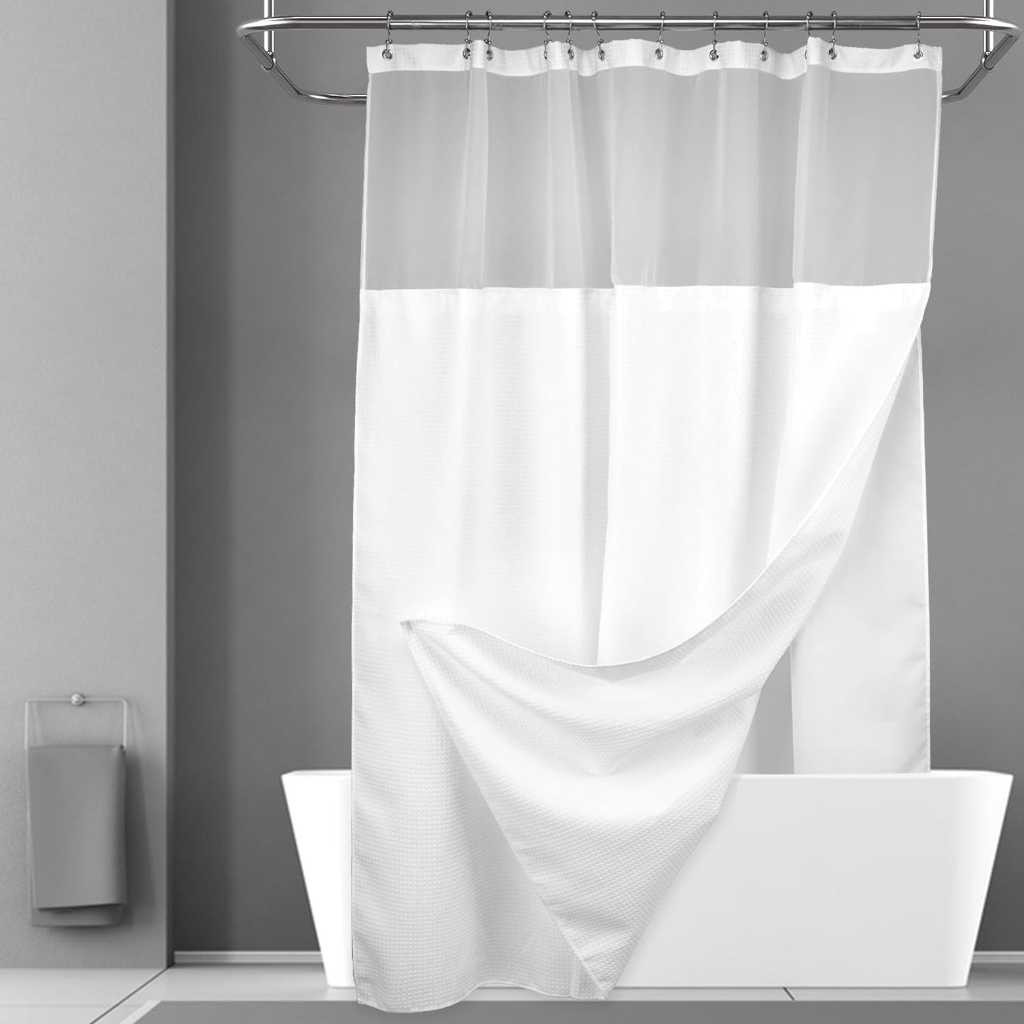 N&Y HOME Waffle Weave Shower Curtain with Snap-in Fabric Liner Set, 12 White Hooks Included - Hotel Style, Waterproof & Washable, Heavyweight Fabric &