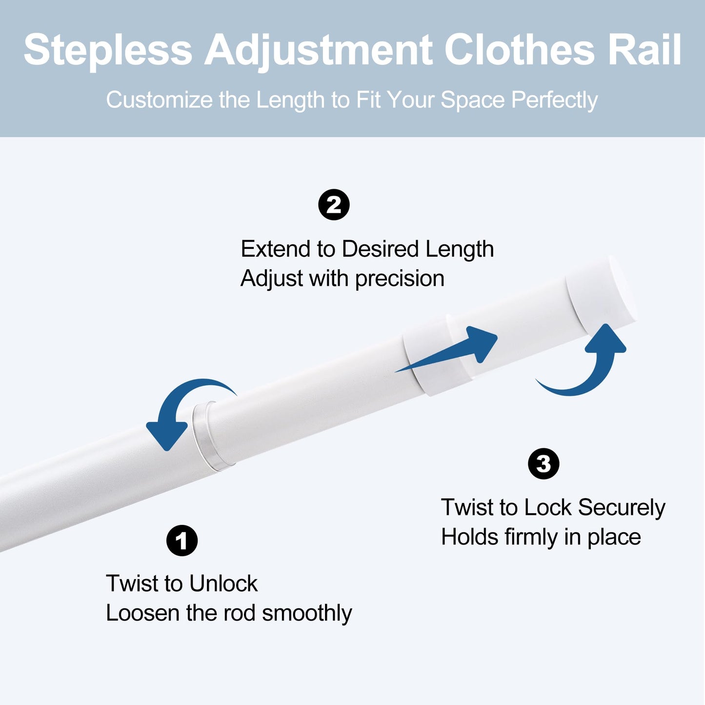 Wardrobe Rail,Extendable Clothes Rails, Stainless Steel adjustable wardrobe pole with Fixing Sockets and Screws for Wardrobe and Cupboard