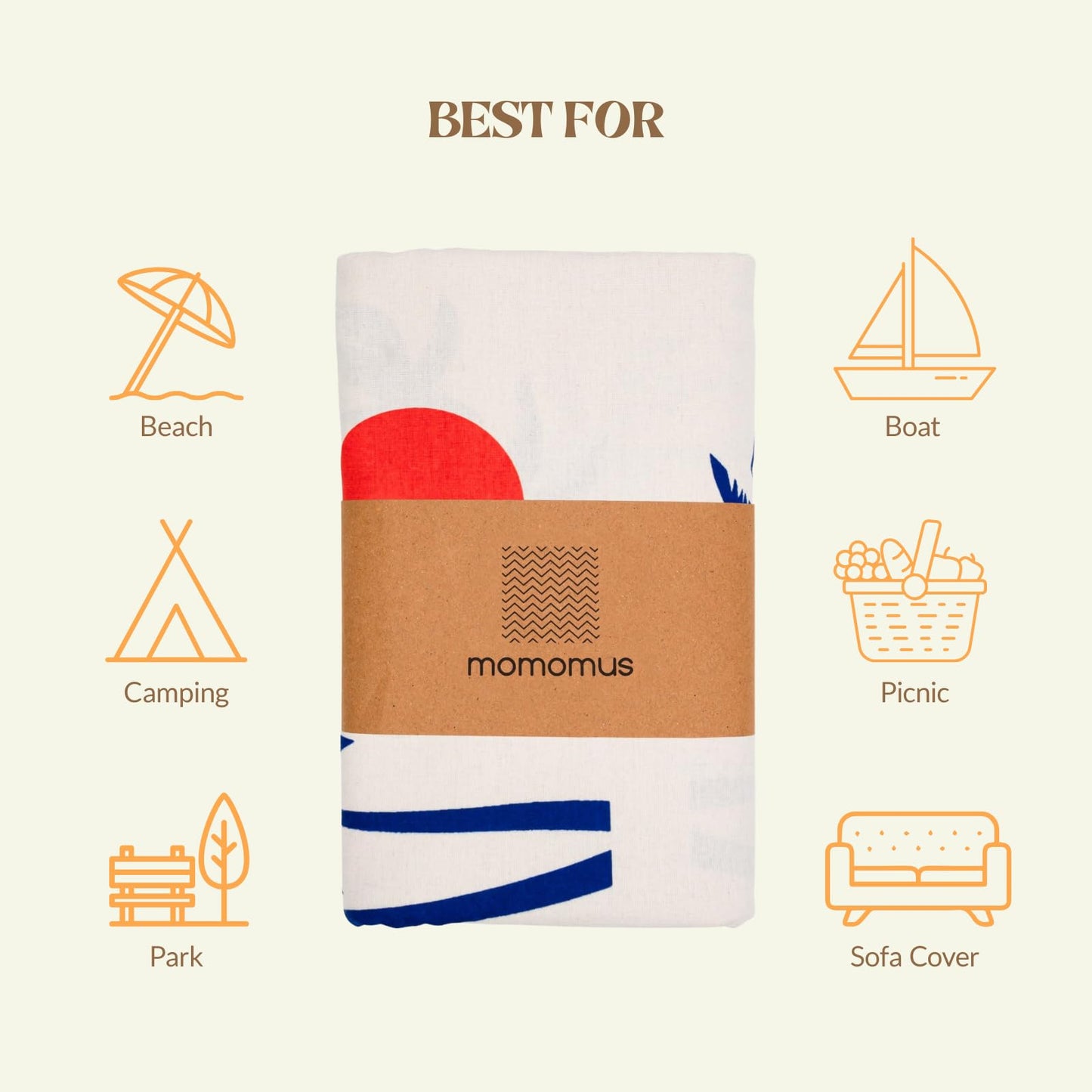 MOMOMUS Large Beach Towel, 210 x 230 cm, Thin and Light, Palm Trees