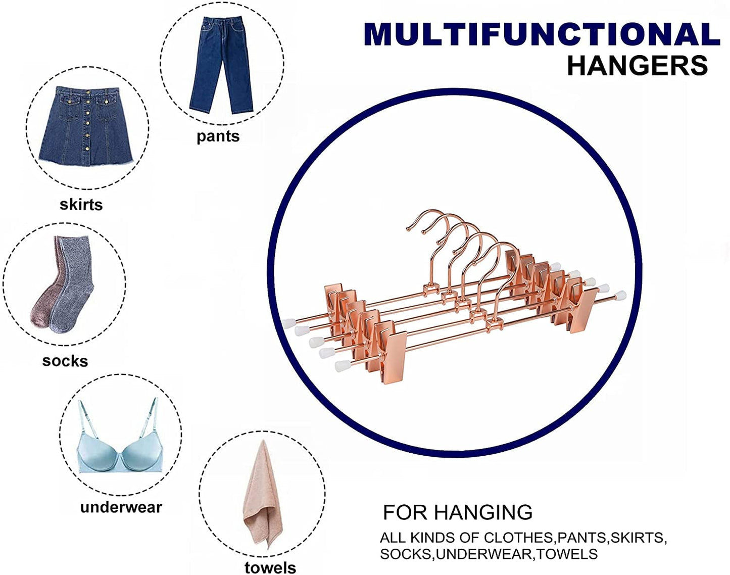 Amber Home 20pcs Shiny Metal Trousers Hangers, Iron Skirt Hangers, Copper
