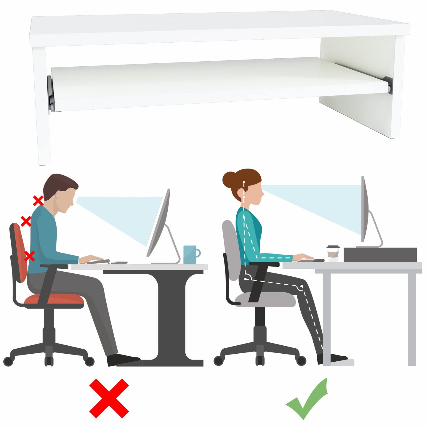 Henor Stand Monitor Riser Wooden Screen with Removable Tray 62 x 32 x 18 cm. Supports 50 kg. White.