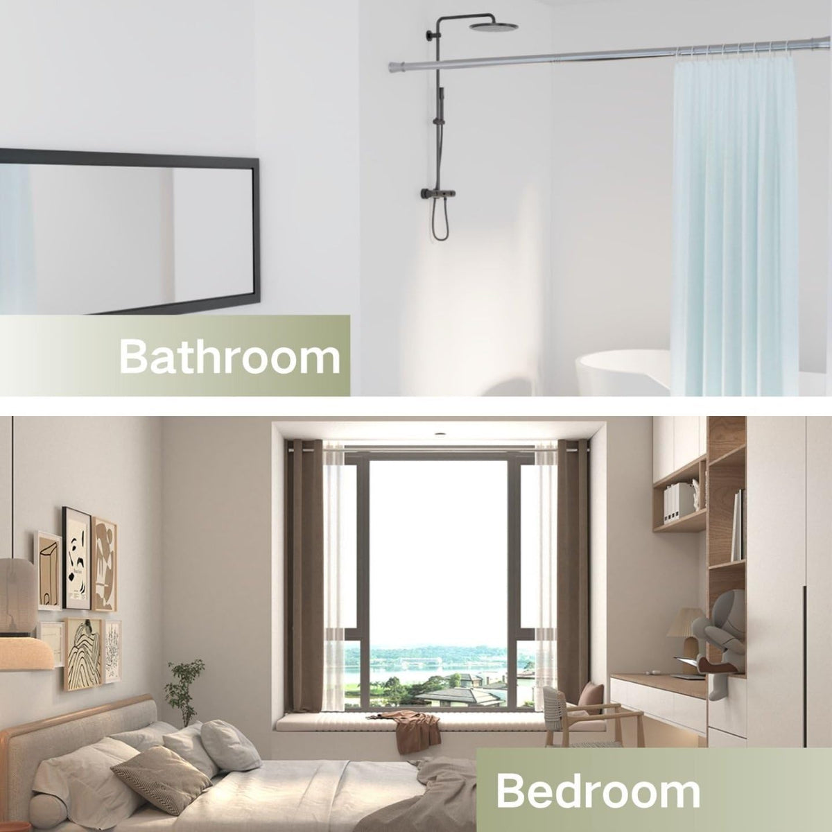 Stainless Steel Shower Curtain Rod Extendable Shower Curtain Pole No Drilling Tension Rod Adjustable Curtain Rail for Living Room, Bathroom