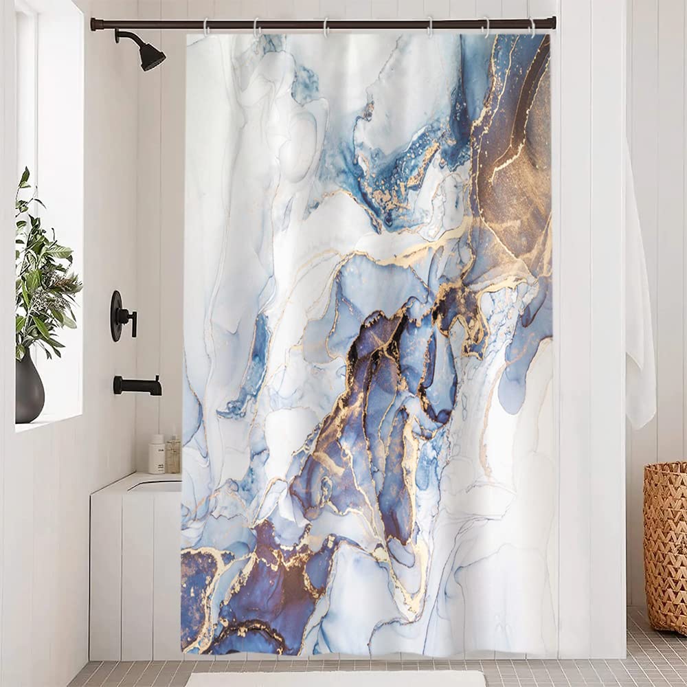 Blue Marble Shower Curtain, Uiiooazy Stall Shower Curtain Abstract Dark Blue Yellow Effect Bath Curtain Anti Mildew Waterproof Polyester Fabric
