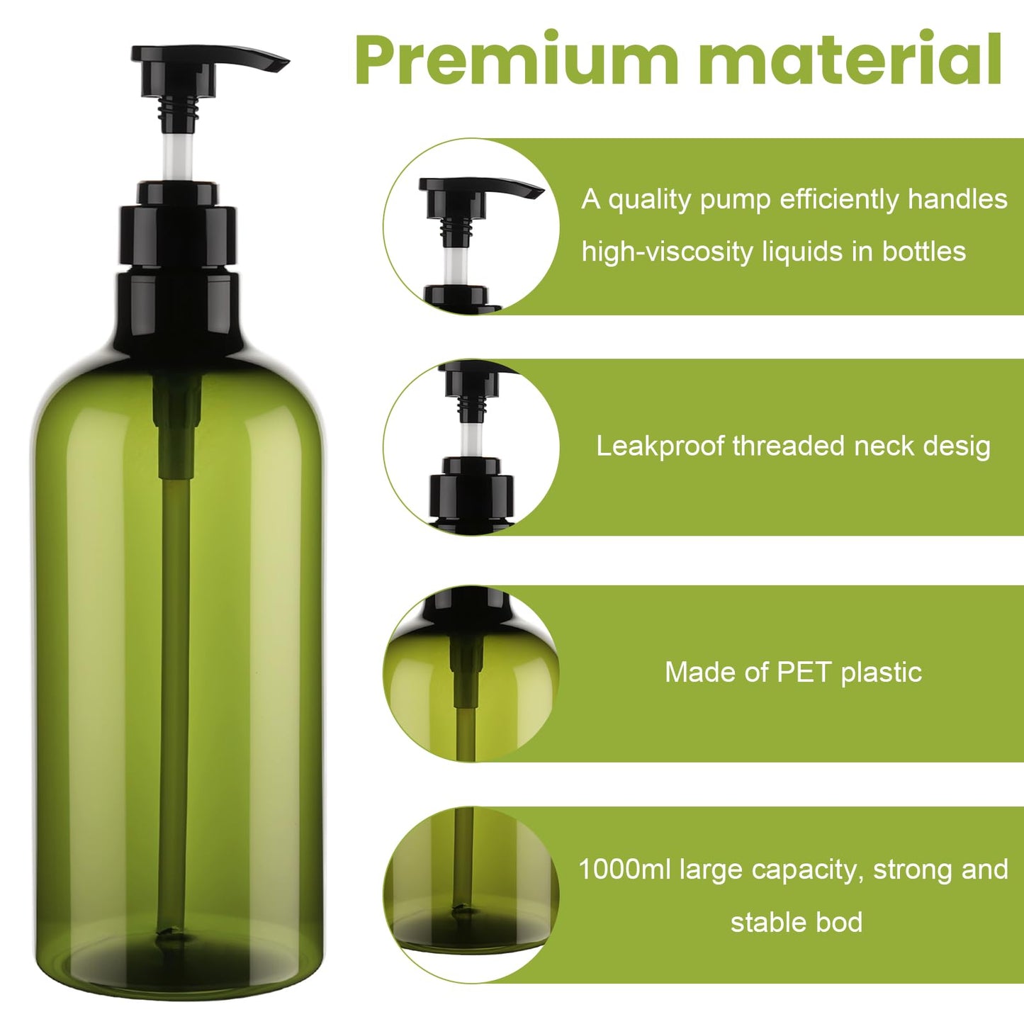 Decorniqu Pump Bottle Dispenser 1000ml 2 Pcs Refillable Plastic Press Pump Bottles Large Empty Liquid Hand Dish Soap Dispensers with Funnel and