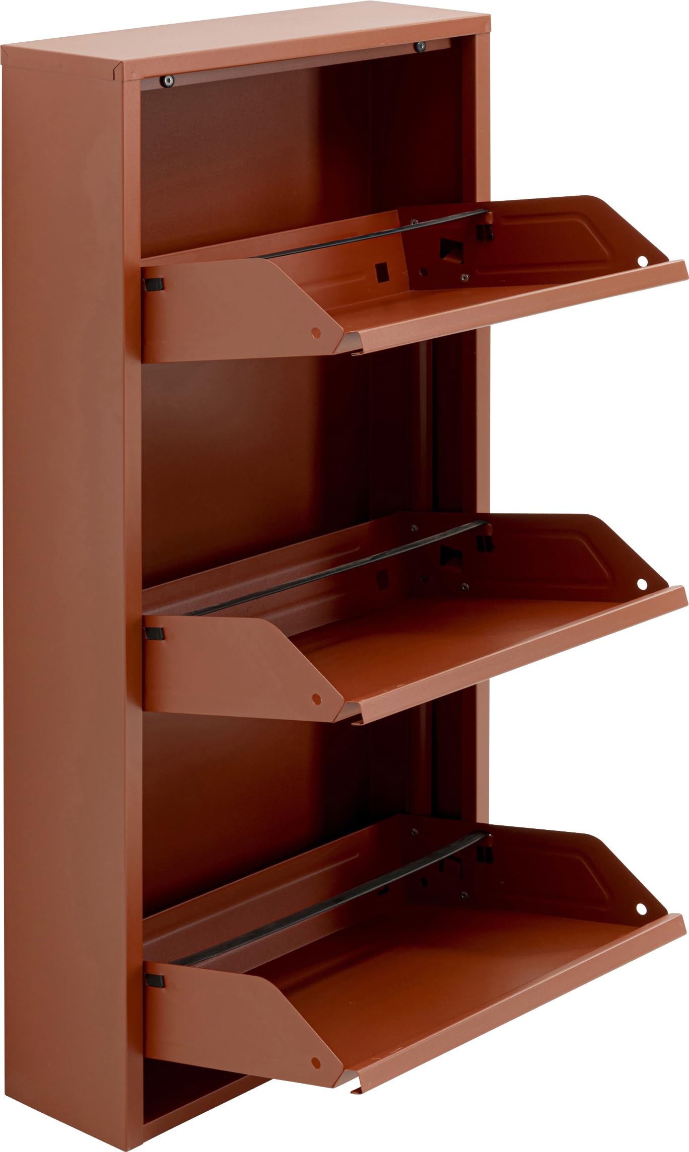 Kare Design Shoe Container Caruso 3, Brown, Steel, 3 Tipping Compartments, Space for 6 Pairs of Shoes, Slim, Space-Saving, Storage Space, Hallway