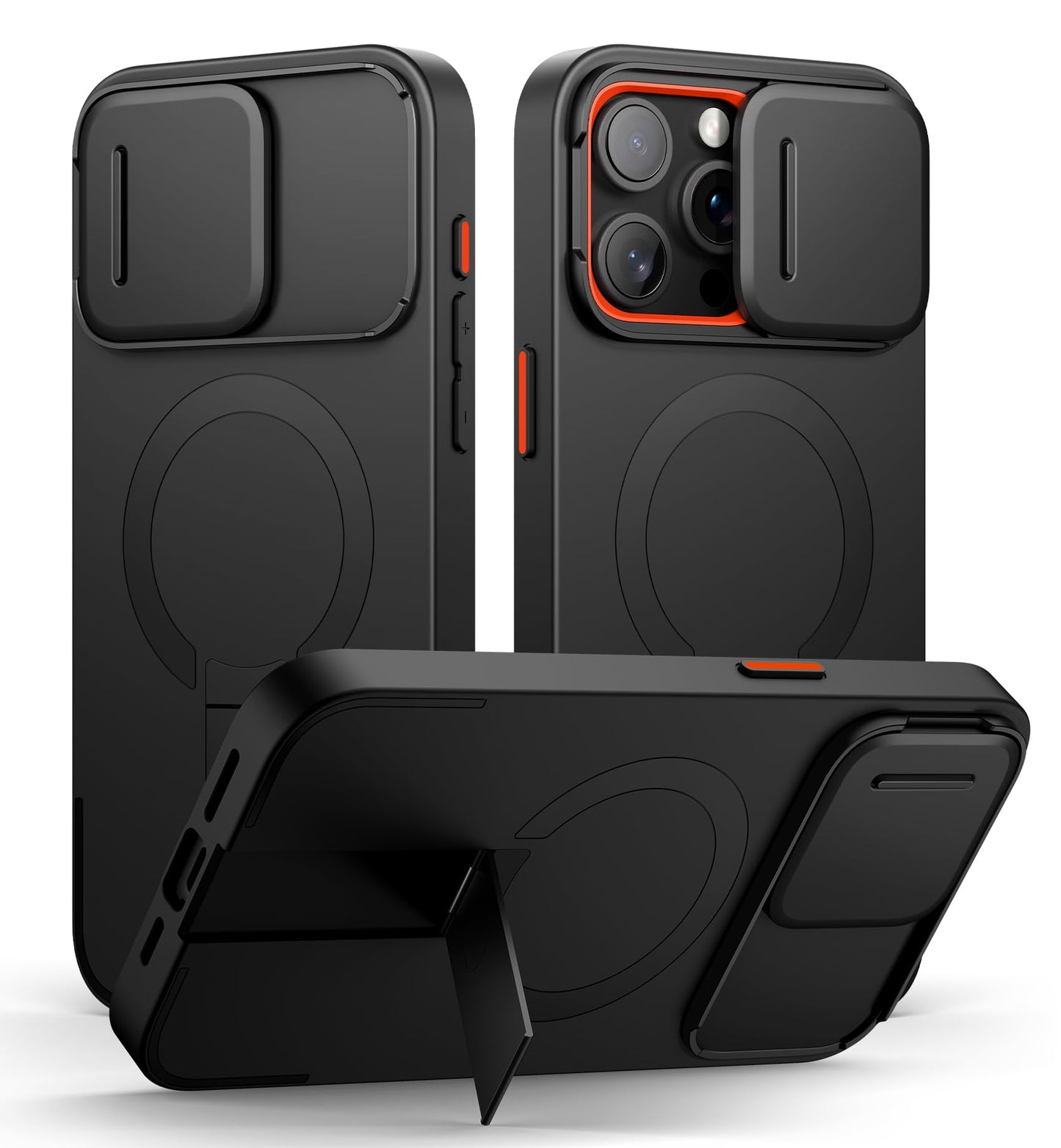 SURITCH Magnetic Case Compatible with iPhone 15 pro max, Shockproof Protective Cover with Slide Camera Cover and Adjustable Kickstand(Black)