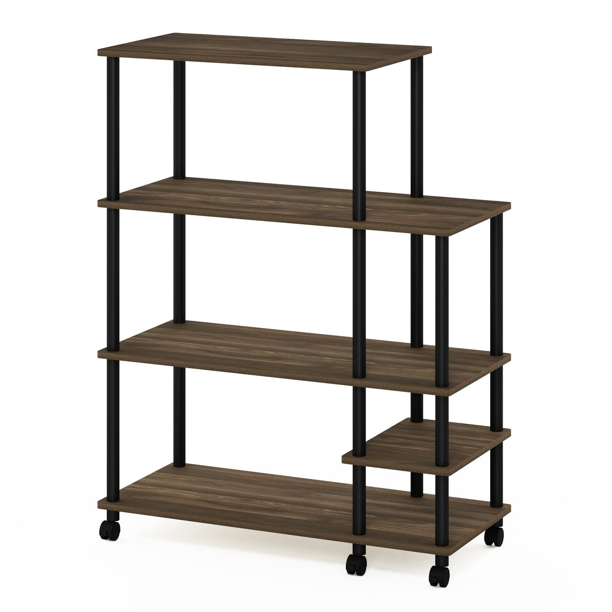 Furinno TURN-N-TUBE Bakers Rack with Wheels, 4-Tier Kitchen Storage Cart, Kitchen Cart, Coffee Bar, Pantry Organizers and Storage, Columbia Walnut