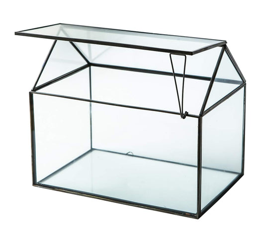 WONSUN House Shape Close Glass Geometric Terrarium - Tabletop Succulent & Air Plant, Flower Pot - Moss Fern Reptile Terrarium (Black)